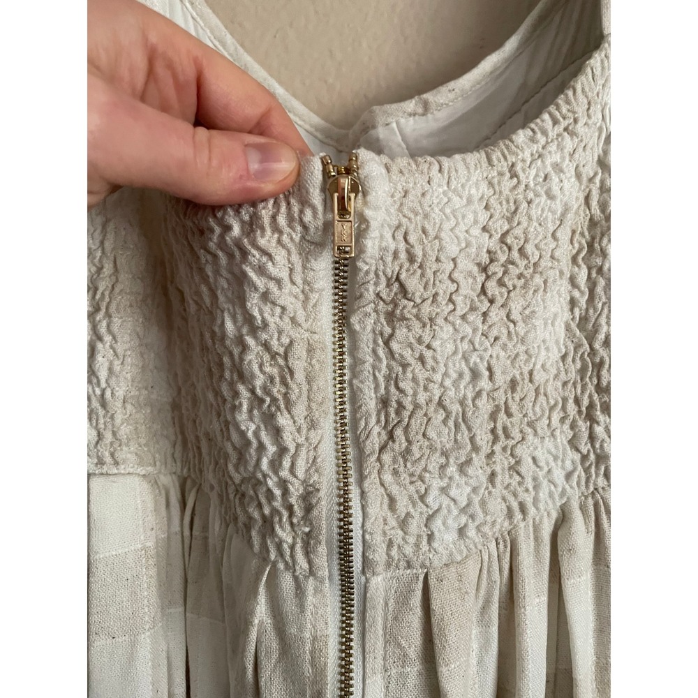 Worth Collective Maxi Smocked Bodice Puff Sleeve Dress in Beige Plaid - Picture 6 of 9